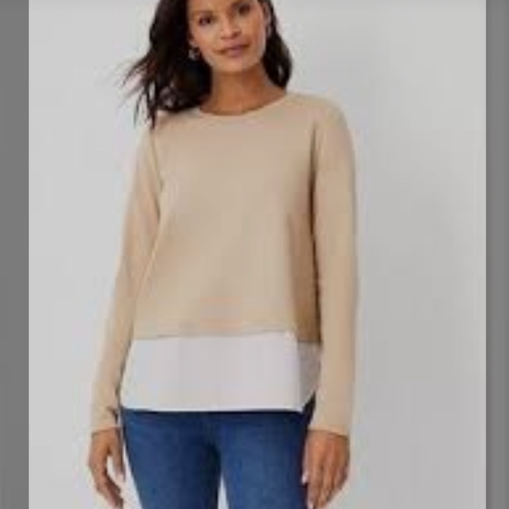 Ann Taylor, “Layered Mixed Media” Top, “Tan & White” WM’S SZ- M